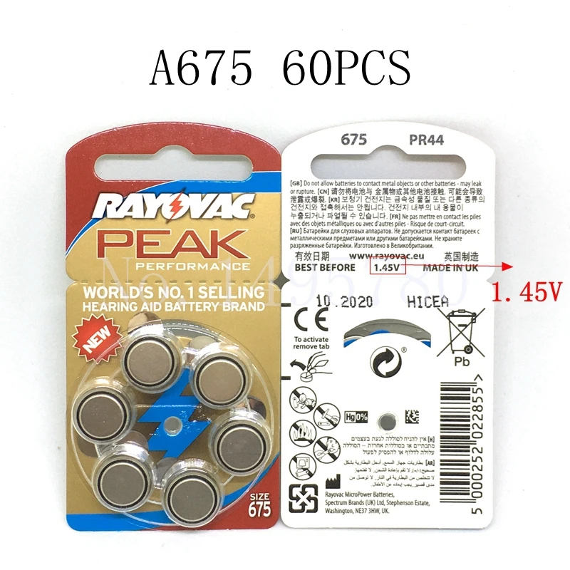 60 PCS NEW Zinc Air 1.45V Rayovac Peak Zinc Air Hearing Aid Batteries ...