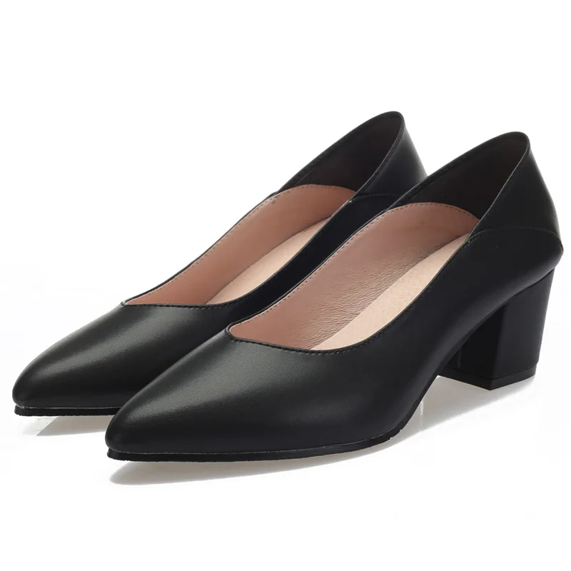 

Plus Size Women Dress Shoes OL Office Lady Shoes Genuine leather High Heels Woman Shoes Square Heeled Pumps Ladies Shoes 2019