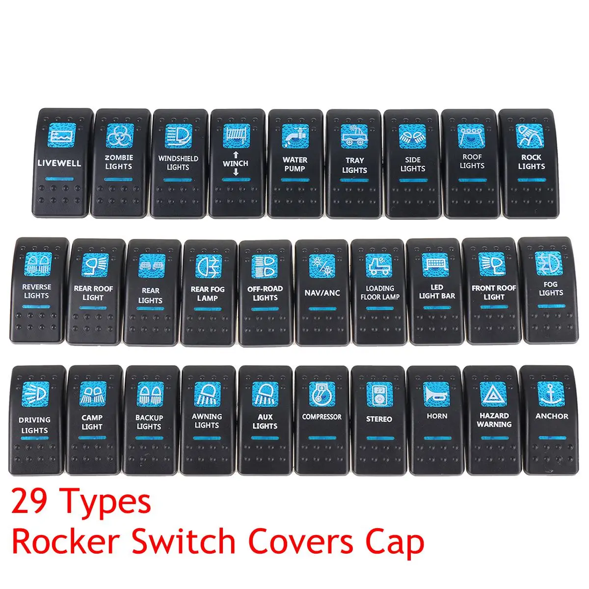 

1pcs Boat Car Truck Carling Rocker Switch Covers Cap Blue Lens Window Labeled LED Arb Rocker Switch Cover Cap Waterproof