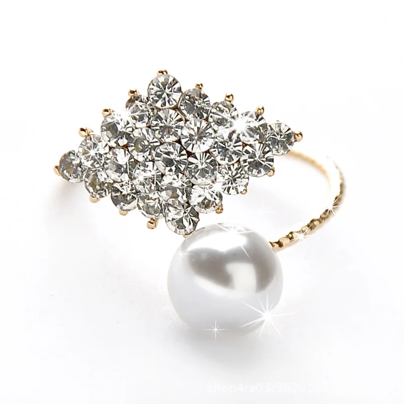 

crystal rhombic big pearl rings for women Ajustable ring anel mis pedidos aliexpress hot shinee kpop moda mujer 2019 new jewelry