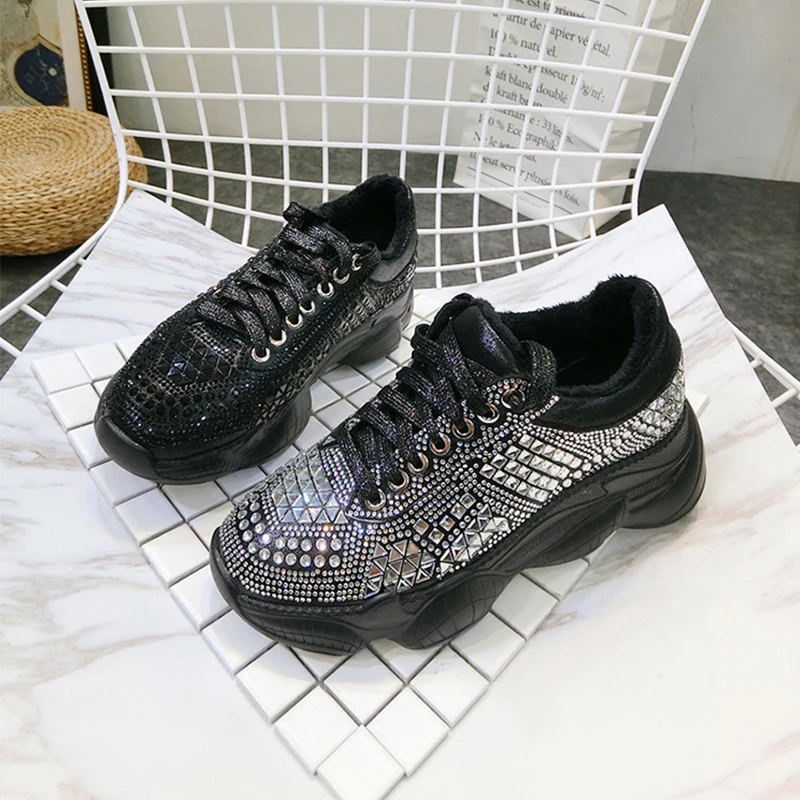 De En Lacets Mocassins vin Rouge Femmes Printemps Décontracté argent Plate Perlé marron forme 2019 Sneakers Chaussures Cuir Plats Noir Cristal mNvn0w8O