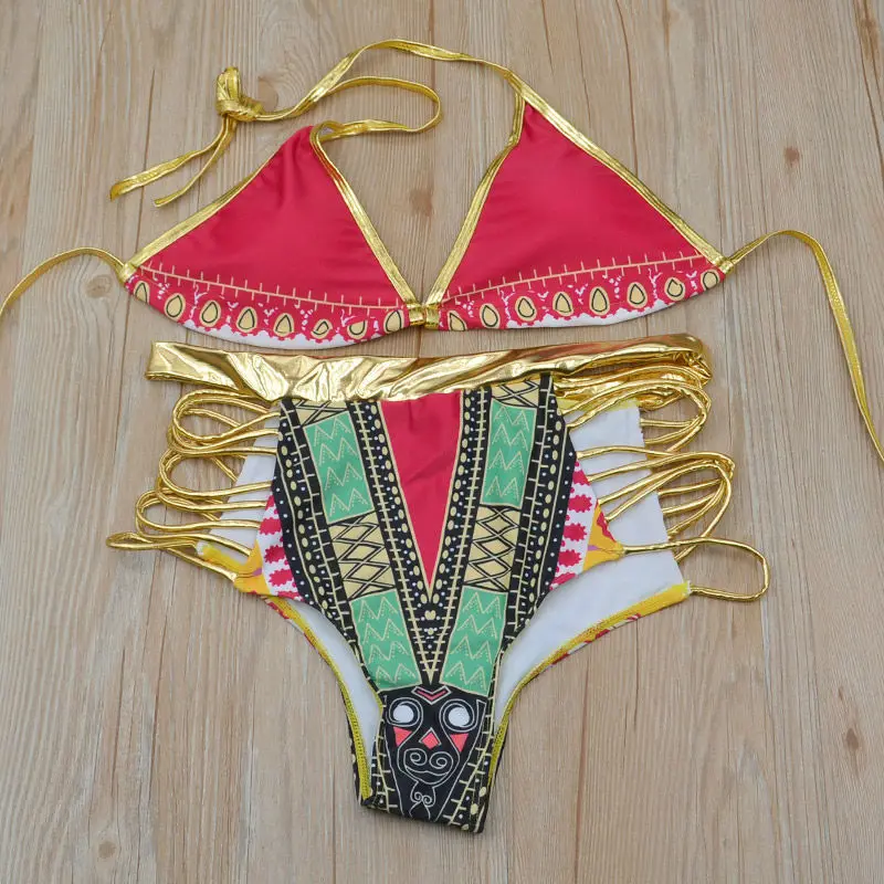 New Sexy Europe USt bronzing bikinis set Retro swimsuit high waist