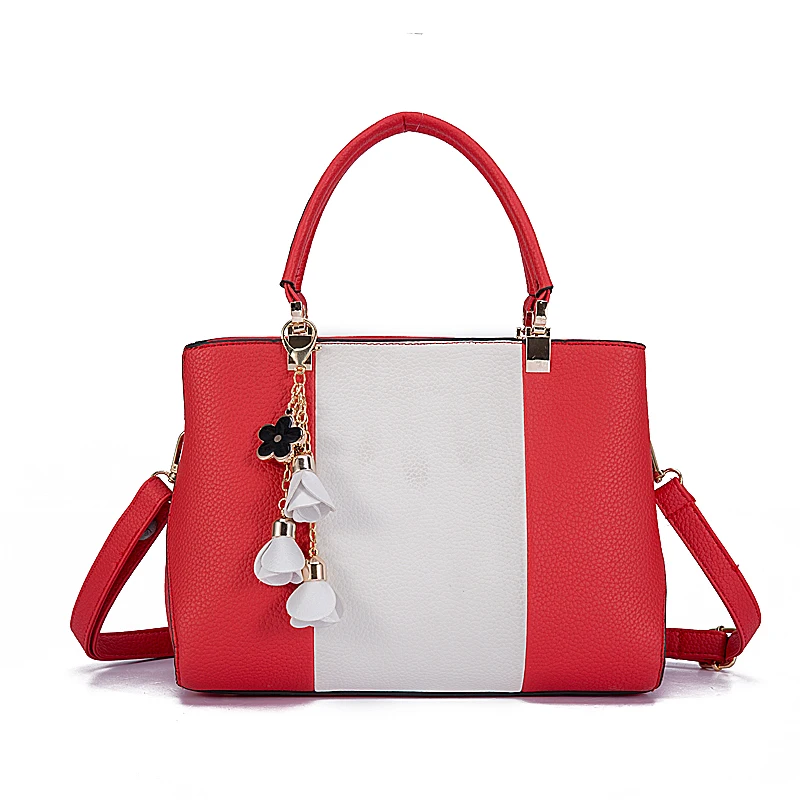 

PU Leather Shoulder bags 2 pieces /set Female Purse Solid Office Ladies Shoulder handbags Women bag Flower Ornaments Luxury Tote