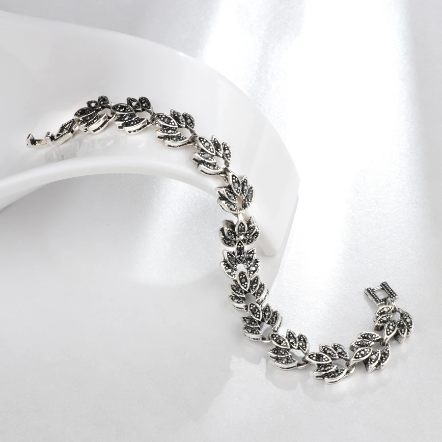 Kinel модный серый кристалл браслет браслеты серебряного цвета Дерево лист браслет женские винтажные ювелирные изделия