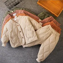 2019 Winter Baby Boys Girls Thick Warm Clothing Set 2pcs Cotton Coat Jacket Outerwear+Pants Children Solid Suit Japanese Style children s baby boy outdoor coat cotton sweater boys girls set infant warm jacket pants 2pcs suit newborns toddler clothing sets