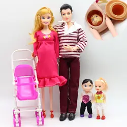 Детские игрушки для девочек Набор для игры в куклы детские куклы семейная группа девочка + мальчик + беременная мать + отец + коляска игрушки