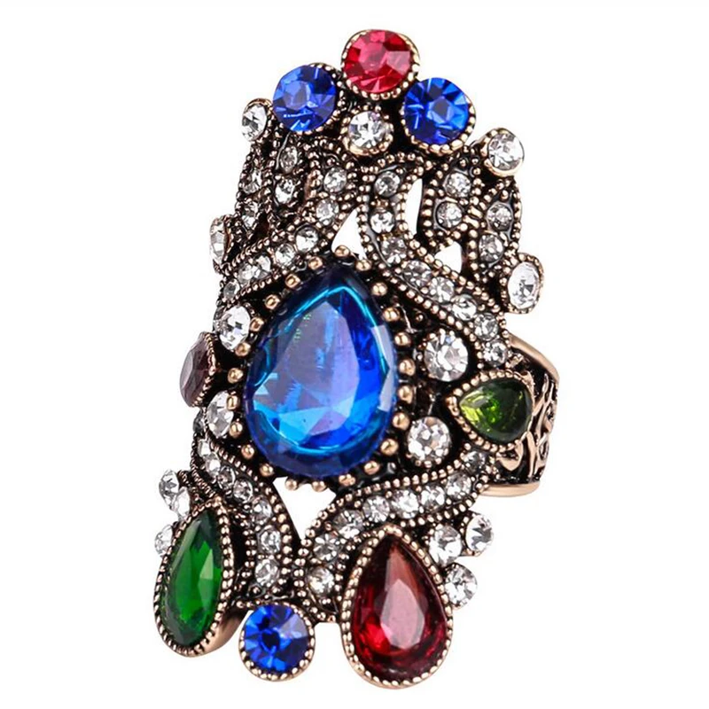 Fashion Turkish Style Large Ring Vintage Jewelry Resin Women Lady