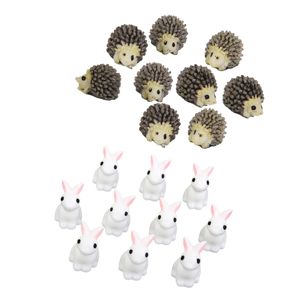 20pcs Miniature House Garden Natural Statue Rabbit And Mini Hedgehog Shaped