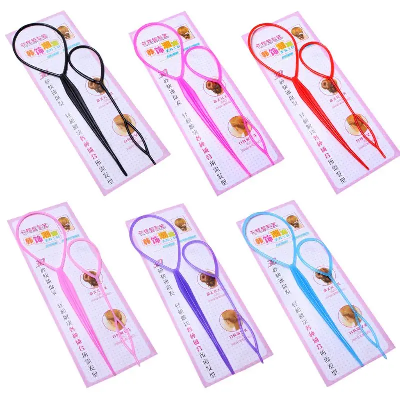 

2Pcs/Set Women Girls Ponytail Styling Maker Clip Tools Hair Ties Braider Accessories Plastic Loop Pin DIY Beauty Kit Two Sizes