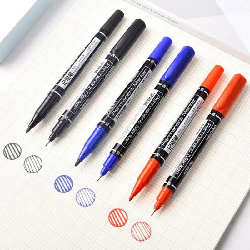 6 pcs/lot Twin Tip Permanent Marker Pen Art Outliners Fine Point Waterproof  Ink Thin Nib Crude Nib 0.5mm-1.5mm Fine Color