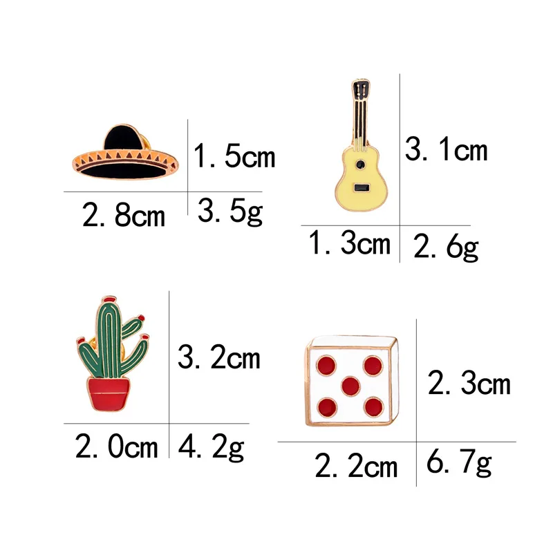 1pc Guitarra sombrero mexicano Cactus Esmalte Pin Broches Insignia Metal Regalo Joyas qw 