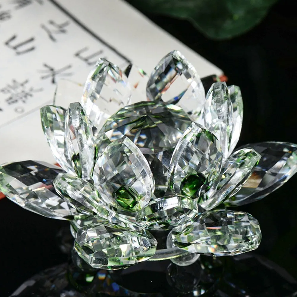 

80 mm Quartz Crystal Lotus Flower Crafts Glass Paperweight Fengshui Ornaments Figurines Home Wedding Party Decor Gifts Souvenir