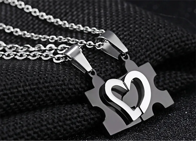 

freeshiping Love puzzles Titanium steel couple necklace 20pcs/lot