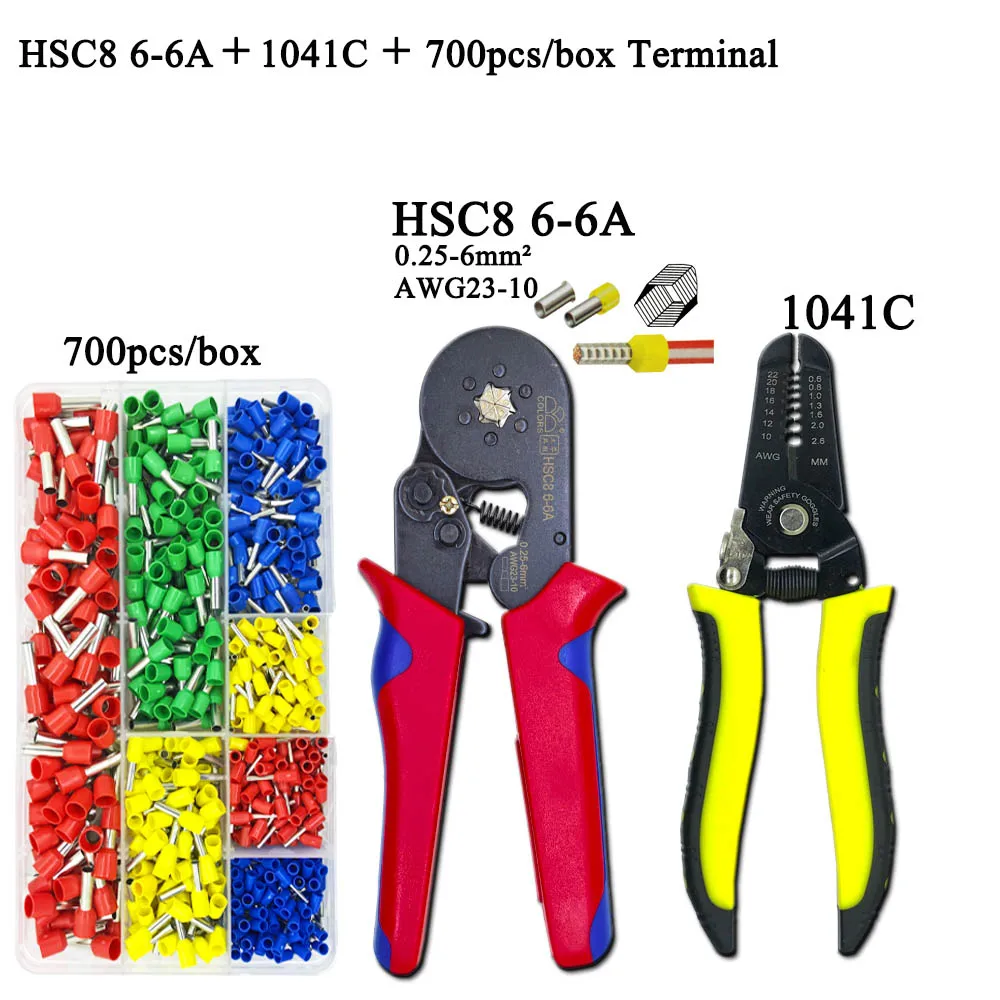 HSC8 pliers kit 6-6A 0.25-6mm2 D2 wire cutting pliers tube type terminal box electrical clamp terminal tube tool Red pliers - Цвет: Combination 2