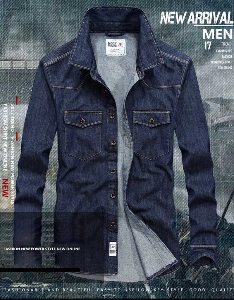Новая джинсовая рубашка весна осень Мужская Повседневная рубашка с длинным рукавом хлопок стрейч Мужская джинсовая рубашка пляжные рубашки синий большой размер M-3XL