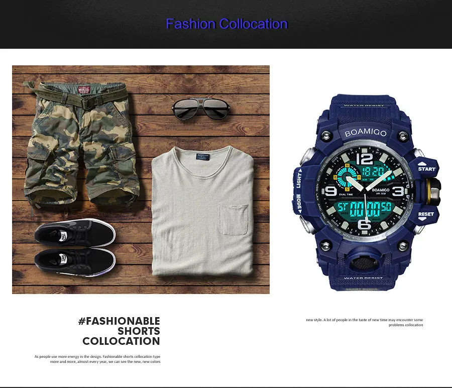 BOAMIGO Brand Men Sports Watches Military LED Digital Analog Wrist Watch man shock Swim Waterproof Blue Clock Relogios Masculino