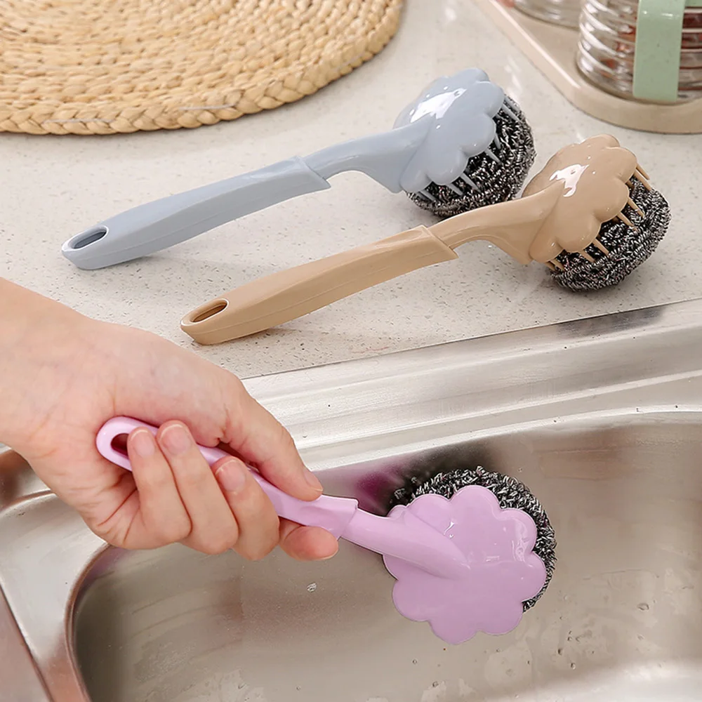 

Kitchen Accessories Long Handle Cleaning and Lengthening Handle Brush Pan Handle Stainless Steel Wire Ball Cleaning Brush