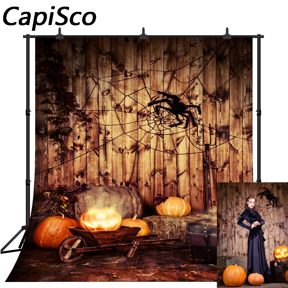 

Capisco Photography Backdrop Halloween Spider Wooden House Light Pumpkin Backdrops Professional Photoshoot Photo Background Prop