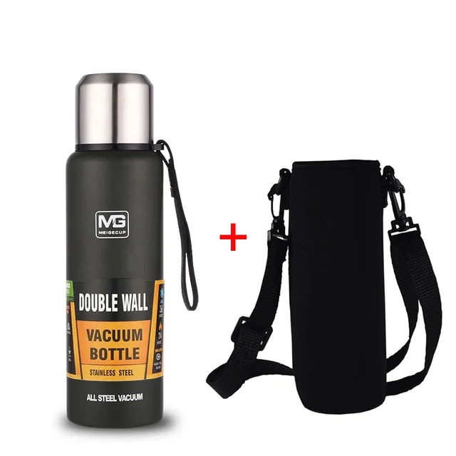 UPORS Large Capacity Stainless Steel Thermos Portable Vacuum Flask Insulated Tumbler with Rope Thermo Bottle 500/700/1000/1500ml Green with bag