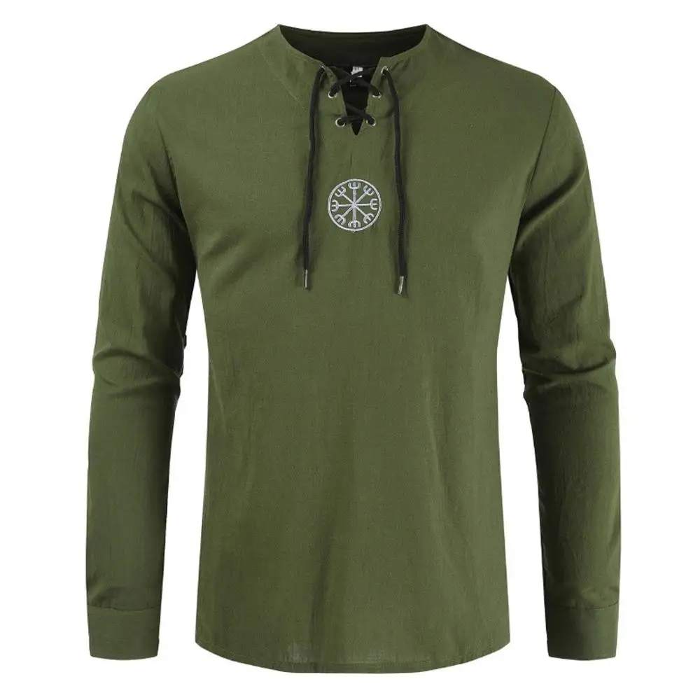 Весенне-осенняя мужская повседневная рубашка, топы, Мужская модная хлопковая льняная Однотонная рубашка с длинным рукавом, топы, блузки, рубашка Harajuku - Цвет: Армейский зеленый
