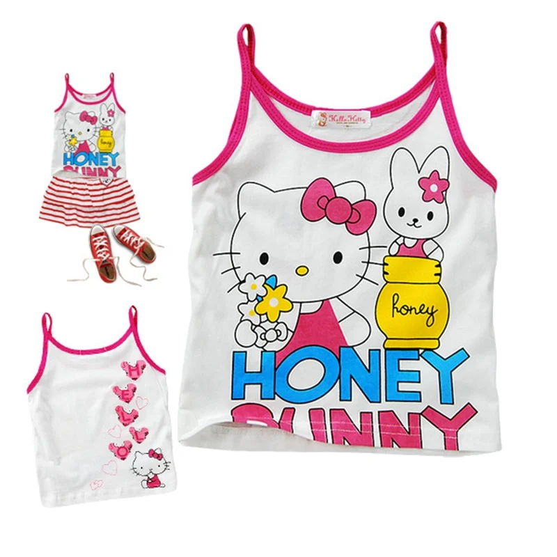 Retail Summer Pink Purple Hello Kitty Baby Tops Girls Tees Children