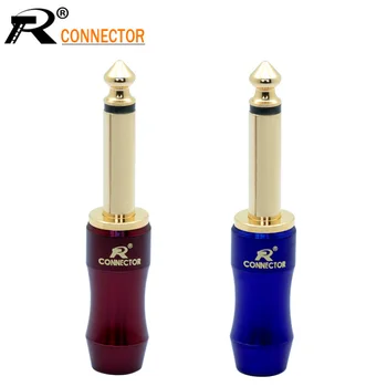 

1pair/2pcs New arrival copper Jack 6.35 Gold-plated Audio Plug Connector 6.35mm MONO Plug Assembly Microphone Connector blue&red