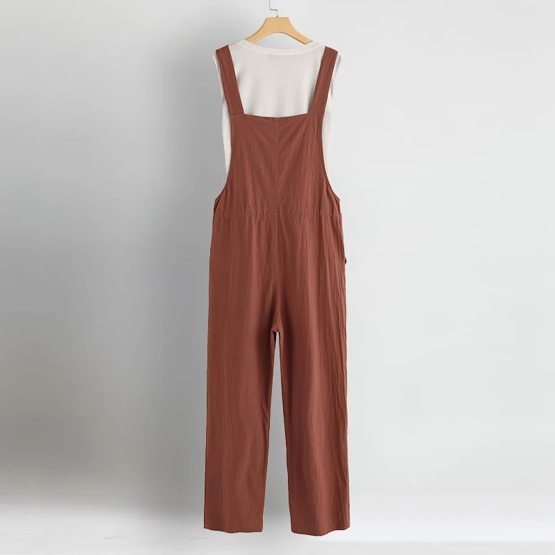 Комбинезоны на кулиске ZANZEA женские JumpsuitsP lus Размер льняной комбинезон Pantalon женский ремень Костюм пляжного типа женский комбинезон 5XL