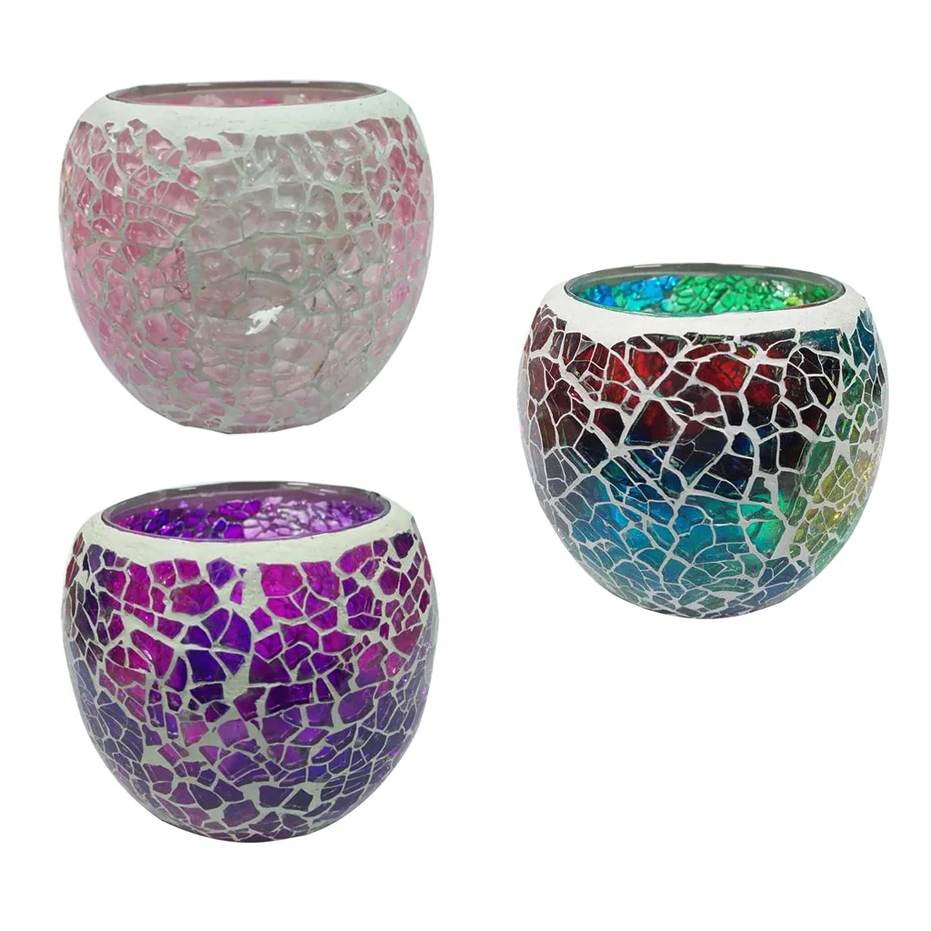 3Pcs Romantic Glass Tea Light Candle Holder Votive Candlestick Holders Candle Lamps for Wedding Festival Church Decor
