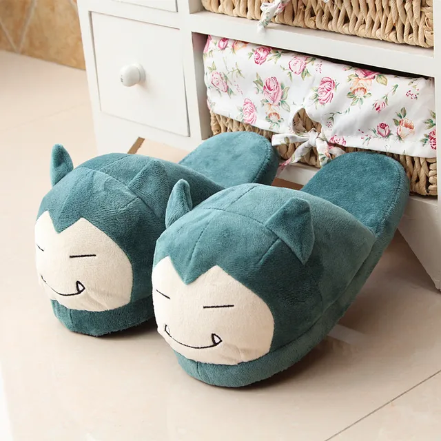 2019 Snorlax Plush Slippers Hot Anime Cartoon Women Men Home Indoor Warm Fluffy Shoes
