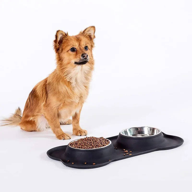Dog Bowls Set (12 Oz Each) With No Spill Non-skid Silicon Mat Pet Bowls Pet  Mats