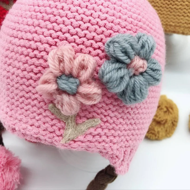 Newborn Baby Toddler Knit Hat Flower Baby Cap Infant Girls Bonnet Cute Hats Soft Cotton Newborn Baby Photo Props 6-24M