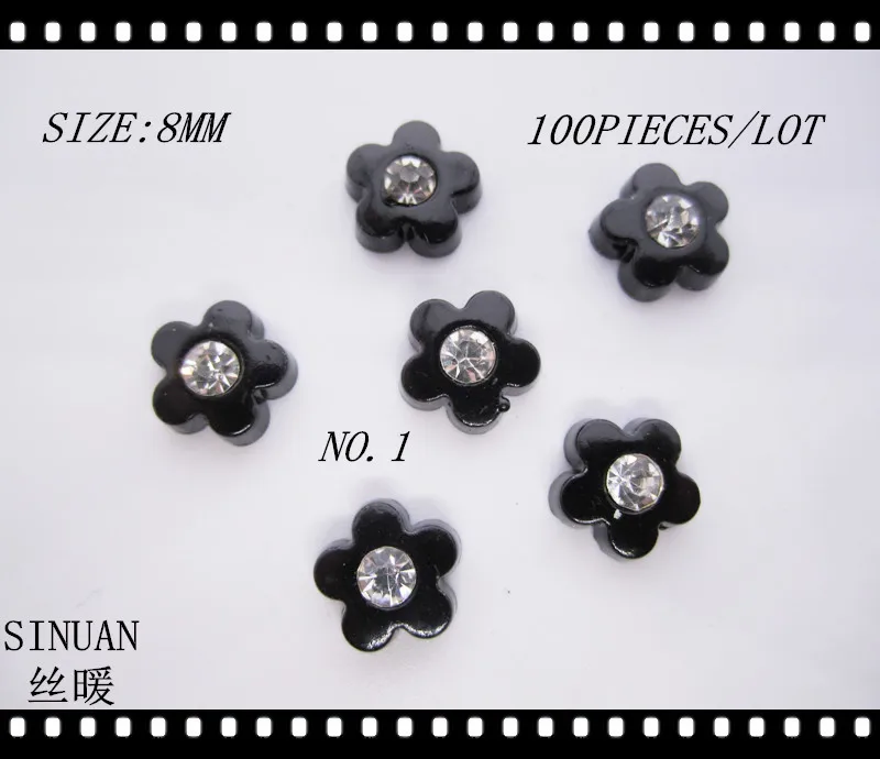 SINUAN Diamond Rivet Hot Fix Stud Spikes Flower Rhinestone Rivets 8Mm Black/Gold Spikes For