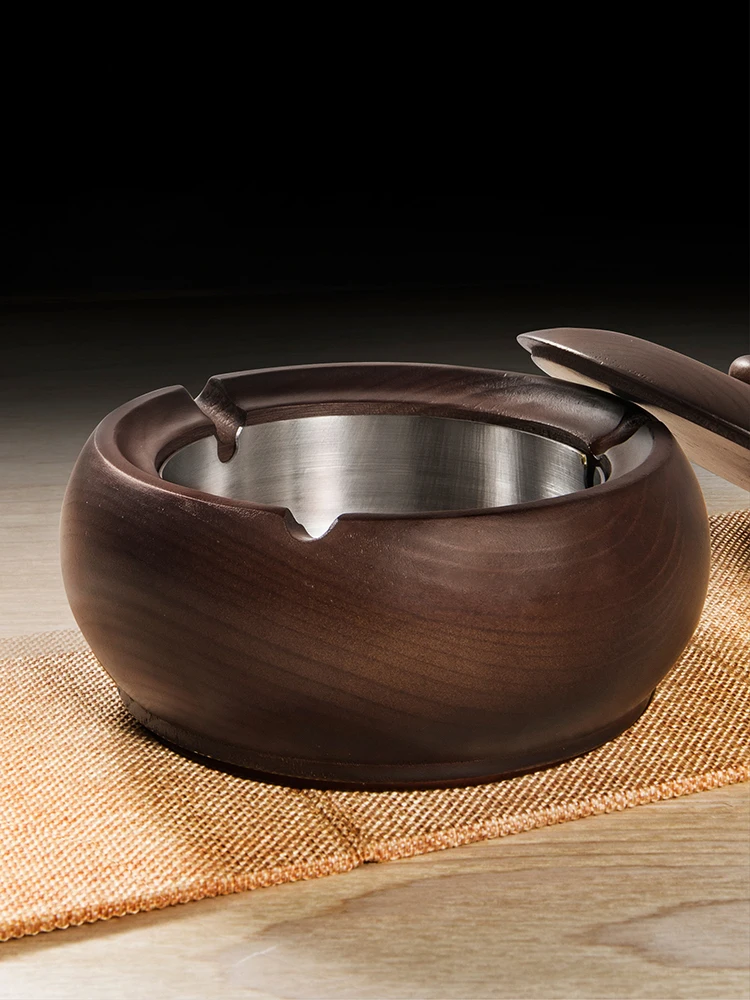 

Direct selling solid wood ashtray large retro Chinese office home living room coffee table creative personality with cover