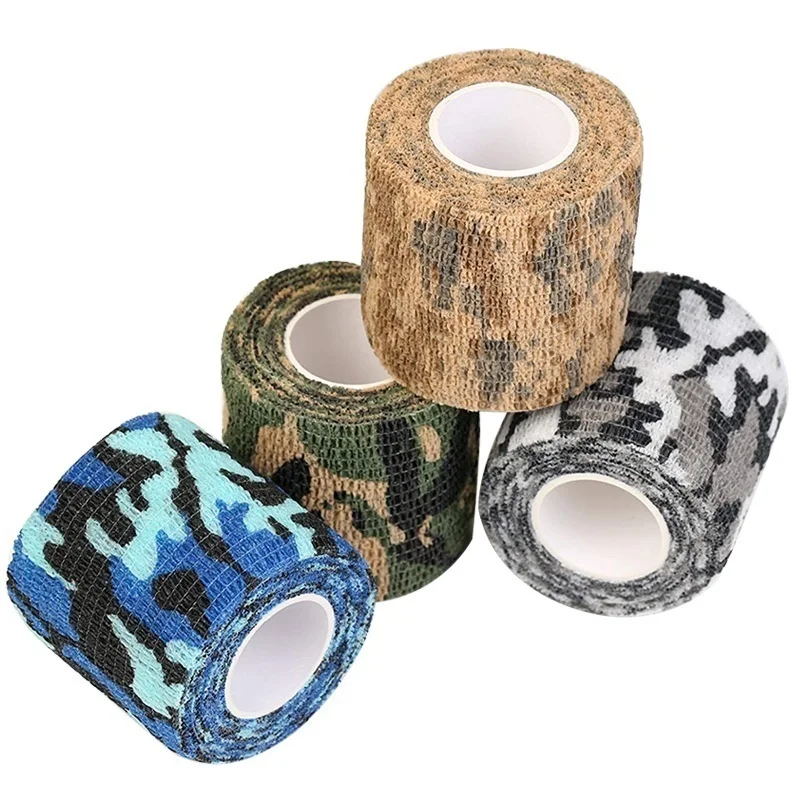 5 Pcs/lot Camping Hiking Self Adhesive Camo Elastic Tape Camo Wrap Outdoor Tools EDC Military Tactical Survival Bandage 5*450cm