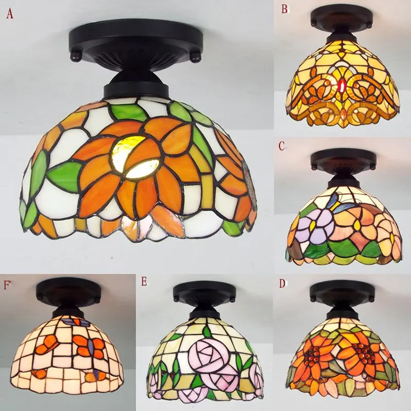 Tiffany Cloakroom Corridor Glass Ceiling Light Mediterranean Rose
