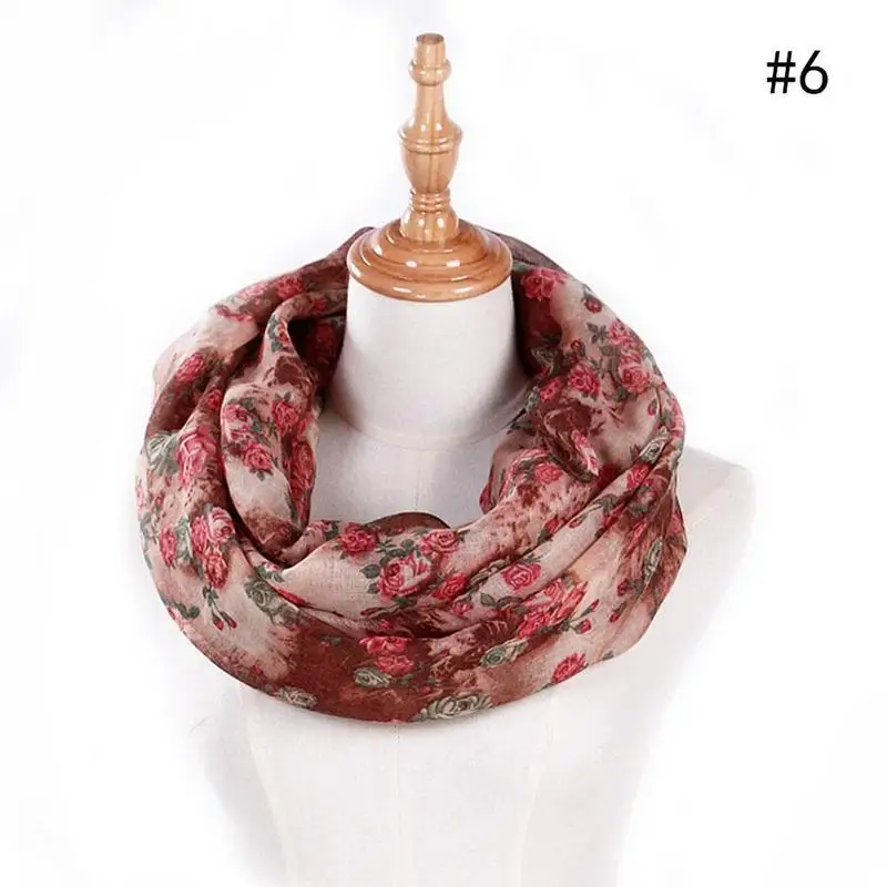 Теплый женский шарф-петля с цветочным узором, женский шарф-кольцо с принтом маленькой розы, шарфы, бесконечная шаль, аксессуары для одежды - Цвет: 6