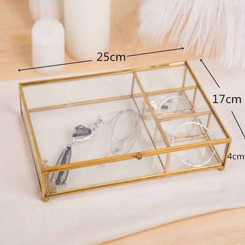 Creative Nordic style Retro Glass jewelry storage box Jewelry display box Desktop storage organization Home Decoration 5