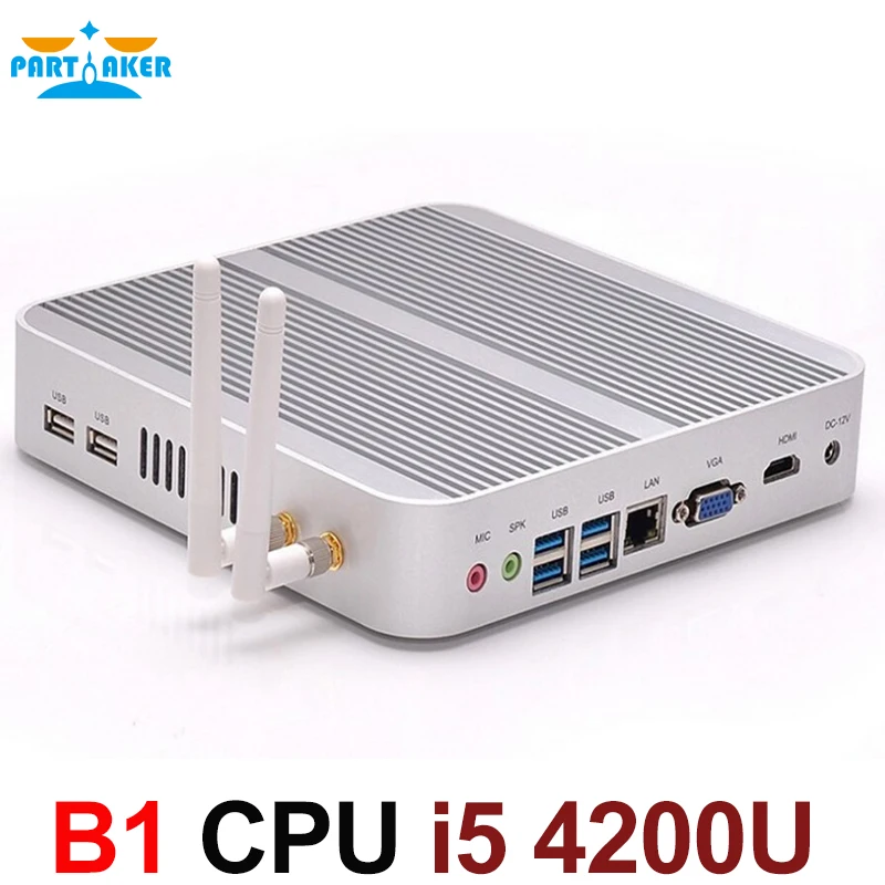 Без вентилятора 4 К HTPC ТВ коробка Nuc компьютер Barebone Mini PC I5 4200u с Intel Core i5 4200U Max 16 г Оперативная память 512 г SSD 1 ТБ HDD Windows 10