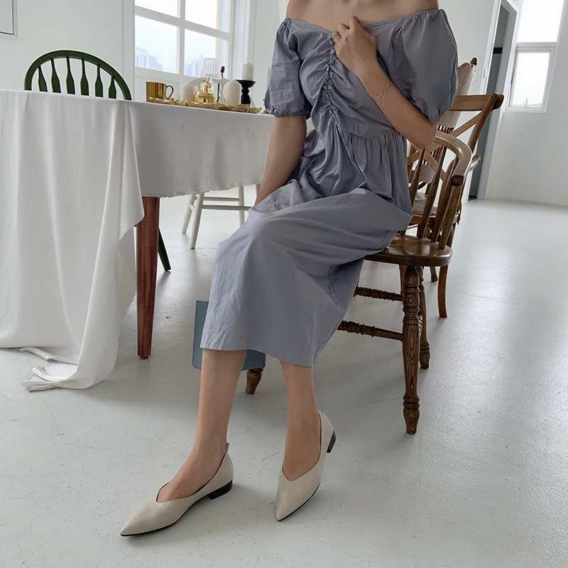 Wellwalk Pointed Toe Flat Shoes Women Foldable Moccasins Solid Color Ladies Spring Korean Shoes Female Leather PU Slip On Loafer