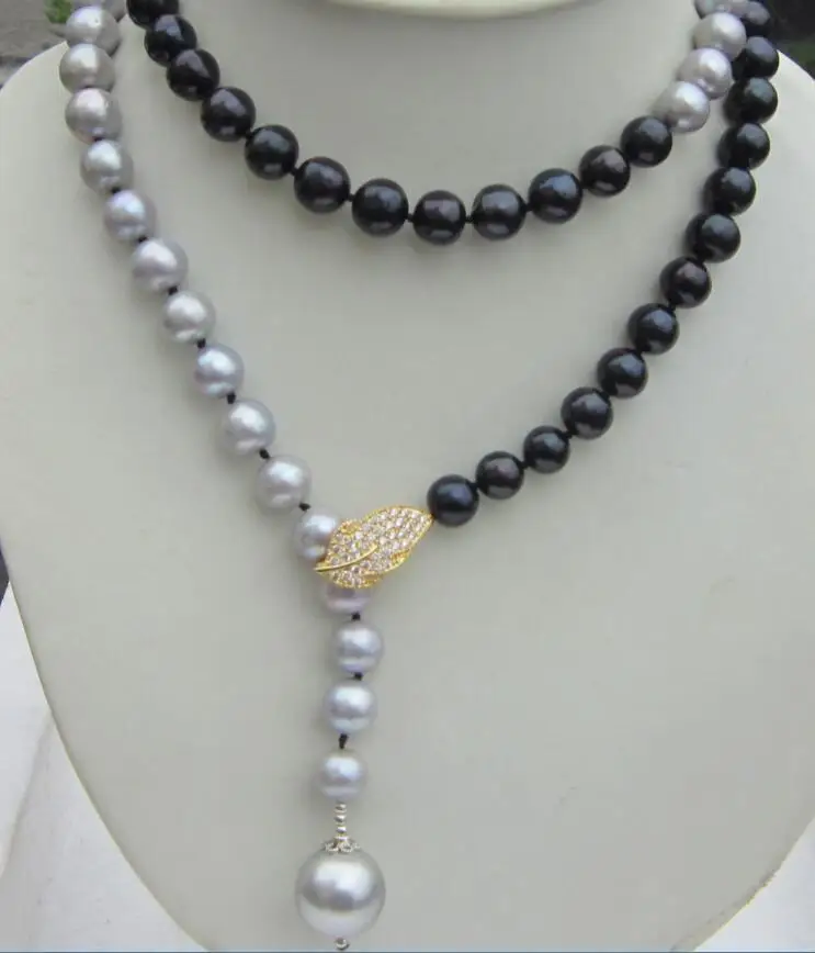 

36 inch beautiful Clasp enuine 10-11mm tahaitian black gray pearl necklace 925silver