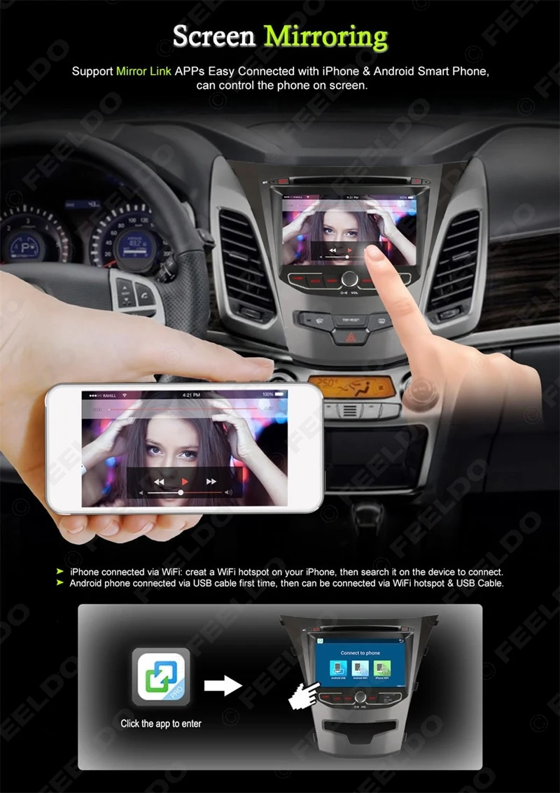 Flash Deal FEELDO 7" inch Android 6.0 (64bit) DDR3 2G/16G/4G LTE Quad Core Car DVD GPS Radio Head Unit For SsangYong New Actyon/Korano 9