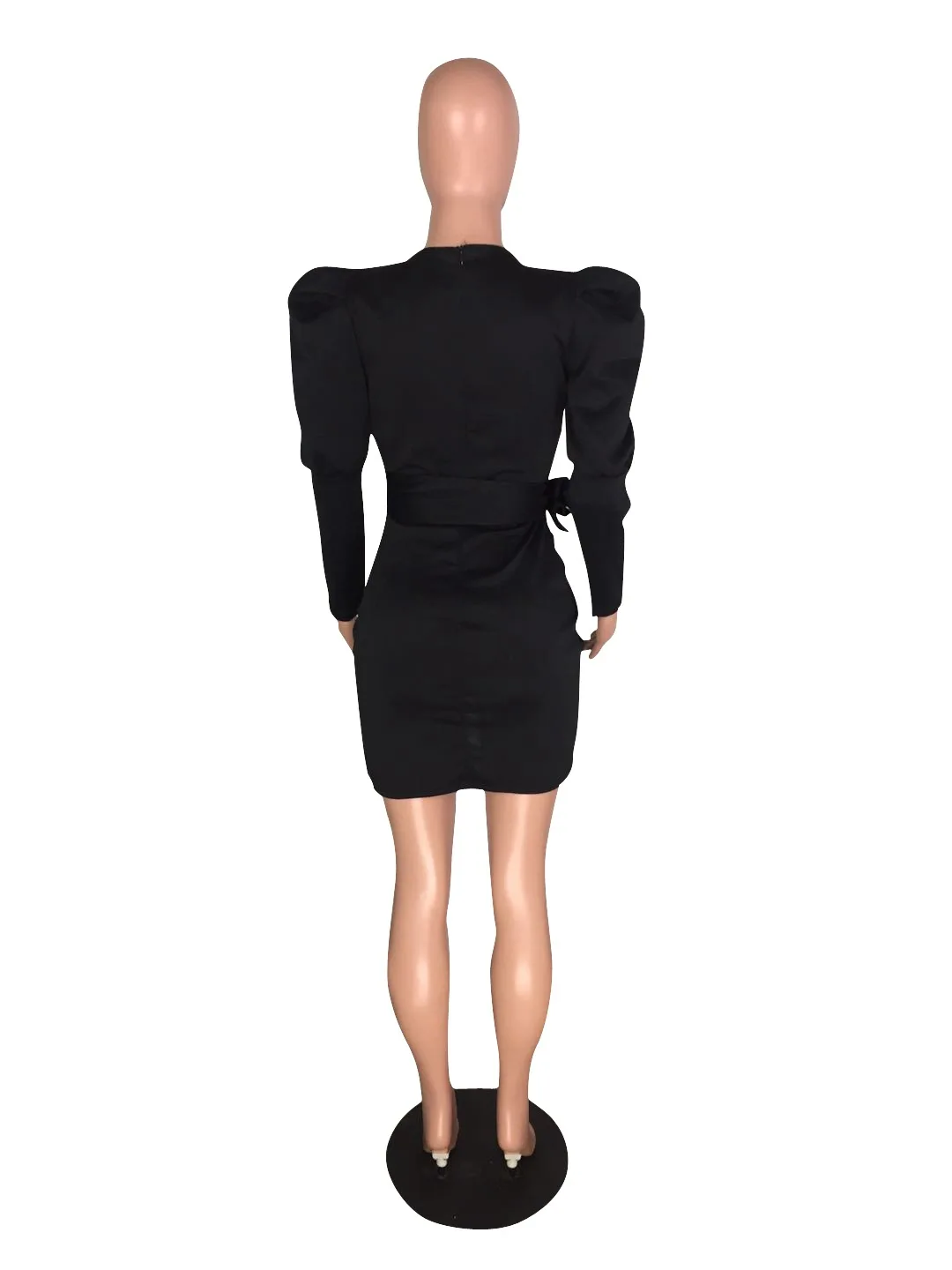 Женское облегающее мини-платье с длинным рукавом-фонариком и глубоким v-образным вырезом, с поясом на талии, черное сексуальное облегающее платье, элегантное стильное платье