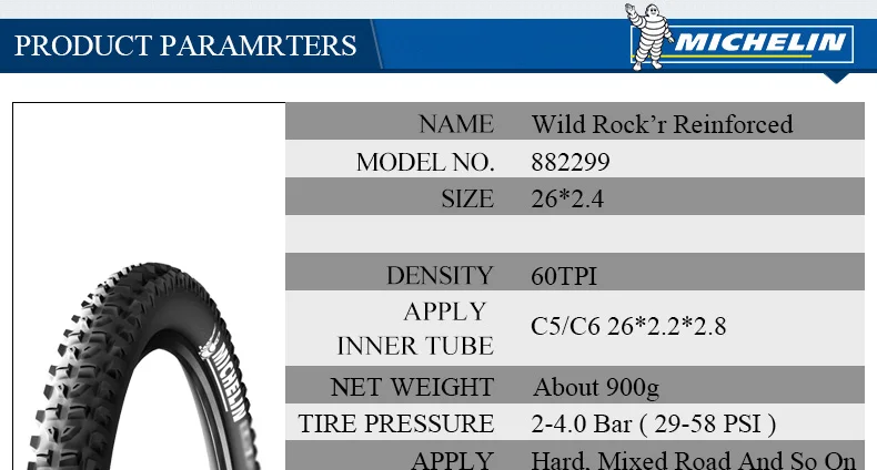 MICHELIN Wild Rock усиленная шина для горного велосипеда 26*2,4 Высококачественная резиновая Складная износостойкая шина для велосипеда