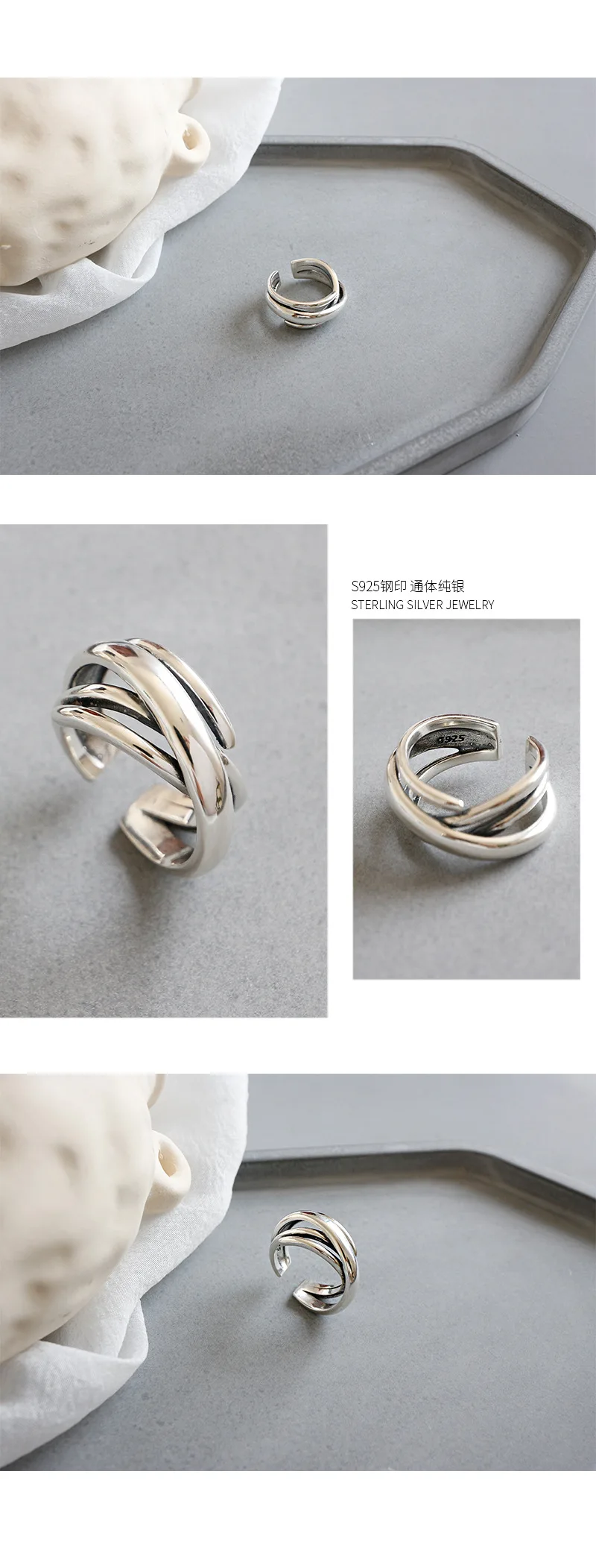 Корейский S925 стерлингового серебра ретро мульти-Рядовая обмотка неправильной поверхности Открытое кольцо женское серебряное кольцо