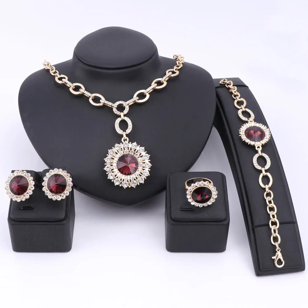 

Luxury Austrian Crystal Jewelry Sets For Women Fashion Jewellery Gold Color Bridal Wedding Necklace Earrings Ring Jewelry Sets