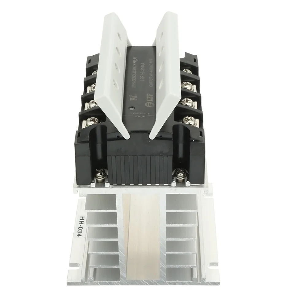 

New Arrival LSR1-3-310AA AC to AC 10A 90-250VAC to 40-440VAC SSR Thermal Compound 3 Phase Solid State Relay + Heat Sink