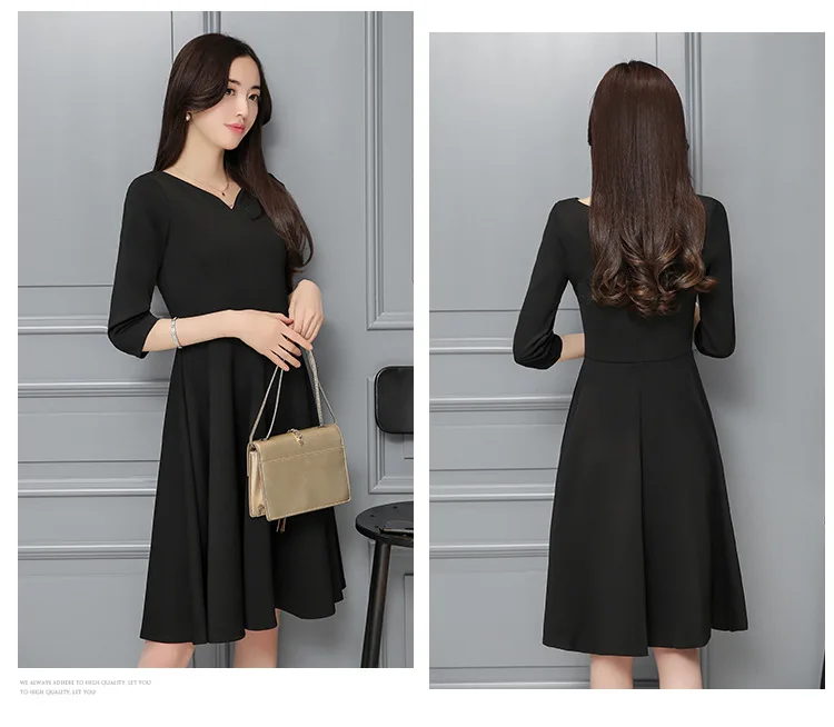Women Black Dress V-Collar Elegant Dresses Evening Party Clothes Half Sleeve Sexy A Style Dress Women 2018 New AS154 (10)