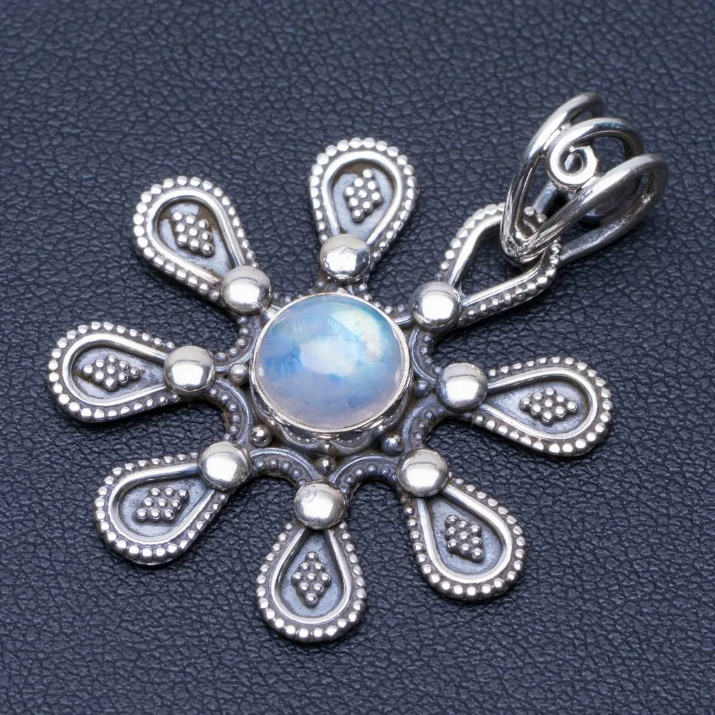 

Natural Rainbow Moonstone Punk Style 925 Sterling Silver Pendant 1 1/2" Q0158