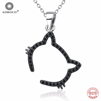 

AOBOCO 925 Sterling Silver Necklaces Choker Lovely Cat Head Black Crystal Classic Pendant Women Necklace Luxury Jewelry GNX10113