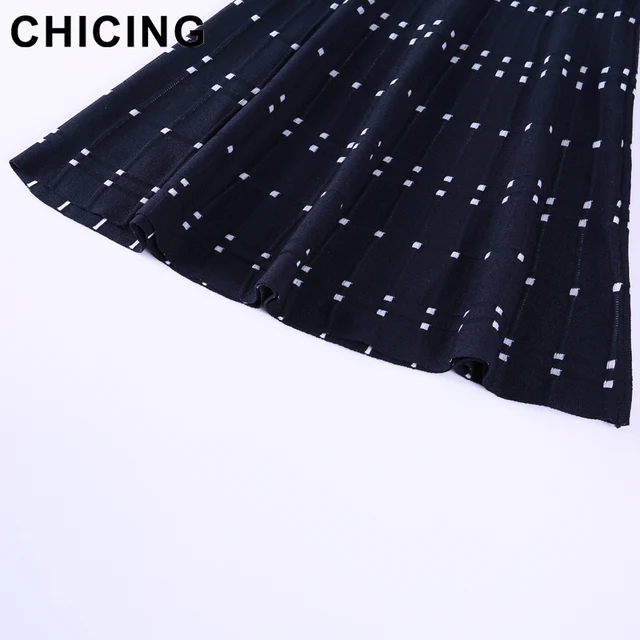 CHICING High Street Knitted Two Pieces Set Square Pattern Striped T-Shirt And Mini Skirt 2018 Ladies Sexy Set Saias A1706027